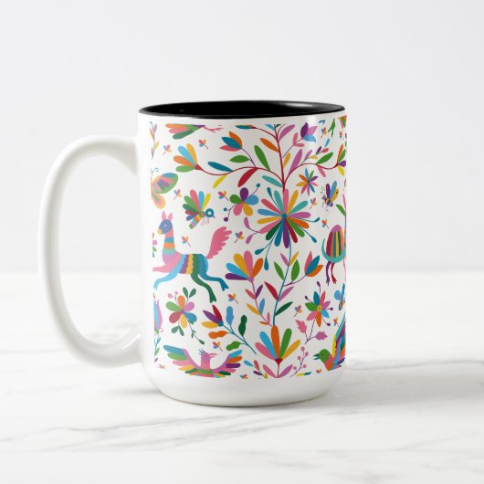 Mexicaanse Otomi Style Bright Pattern Tweekleurige Koffiemok (Links)