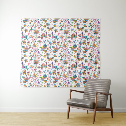 Mexicaanse Otomi Style Bright Pattern Wandkleed (In Situ (horizontaal))