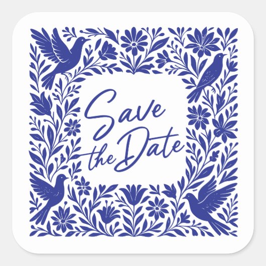 Mexicaanse Otomí Tenango Talavera Save the Date Vierkante Sticker (Voorkant)