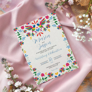 Mexicaanse Otomi Tenangos Kleurrijke Bloemen Huwel Kaart