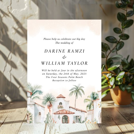 Mexicaanse Palm Tree Destination Spaans Blush Roze Kaart