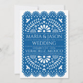 Mexicaanse Papel Picado Blauwe Folk Art Boda bruil Kaart (Voorkant)