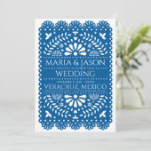 Mexicaanse Papel Picado Blauwe Folk Art Boda bruil Kaart (Staand voorkant)