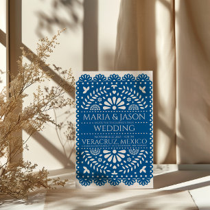Mexicaanse Papel Picado Blauwe Folk Art Boda bruil Kaart