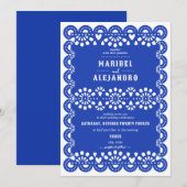 Mexicaanse Papel Picado Bloemen Blauw Huwelijk Kaart (Voorkant / Achterkant)