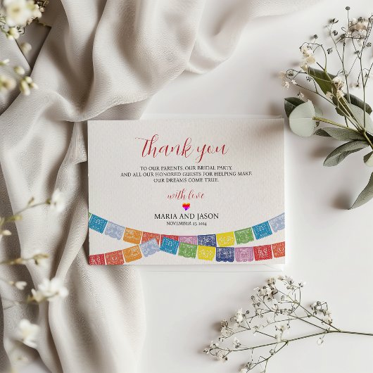 Mexicaanse Papel Picado Elegante Kleurrijke Boda b Bedankkaart