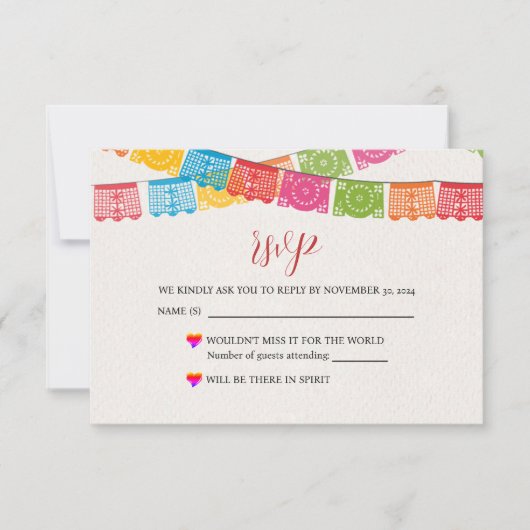 Mexicaanse Papel Picado Elegante Kleurrijke Boda b RSVP Kaartje (Voorkant)