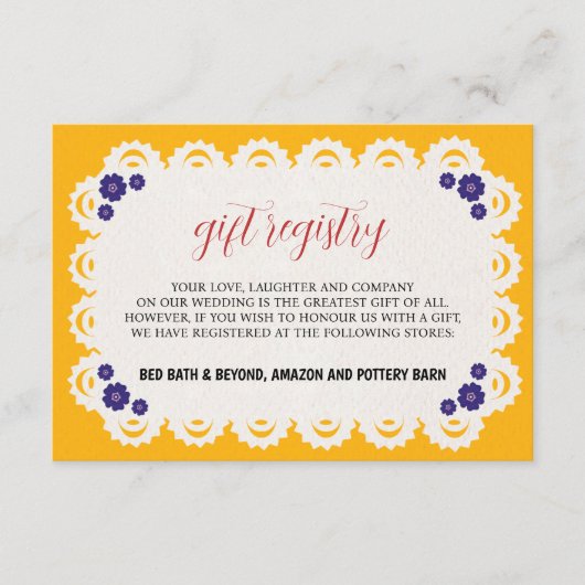 Mexicaanse Papel Picado Gele Nuestra Boda bruiloft Informatiekaartje (Voorkant)