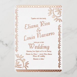 Mexicaanse papel Picado Gold Wedding met geperste Folie Uitnodiging
