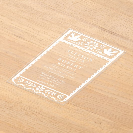 Mexicaanse papel picado roze bruiloft acryl uitnodigingen (Laagn)