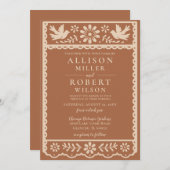 Mexicaanse Papel Picado Terracotta bruiloft Kaart (Voorkant / Achterkant)