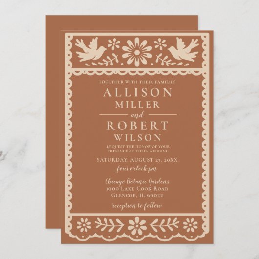 Mexicaanse Papel Picado Terracotta bruiloft Kaart (Voorkant / Achterkant)