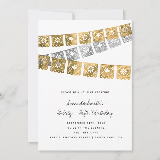 Mexicaanse partij Faux Gold Foil Verjaardag voor v Kaart (Voorkant)