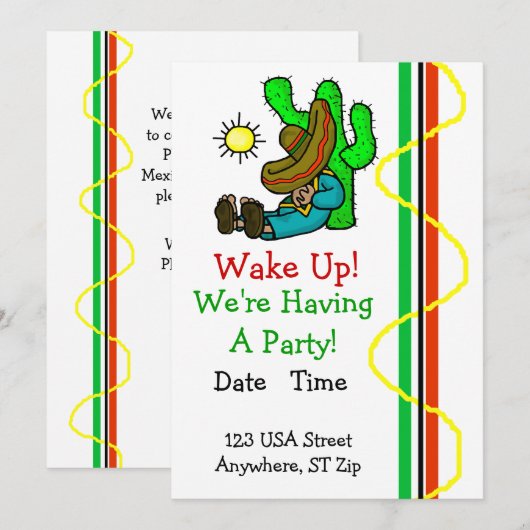 Mexicaanse partijuitnodiging met slapende Mexicaan Kaart (Voorkant / Achterkant)