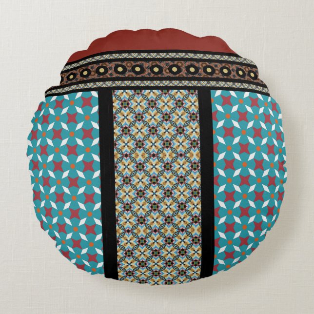 Mexicaanse patchwork stijl 3 rond kussen (Voorkant)