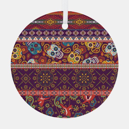 Mexicaanse patchwork: traditioneel  design. glas ornament (Achterkant)