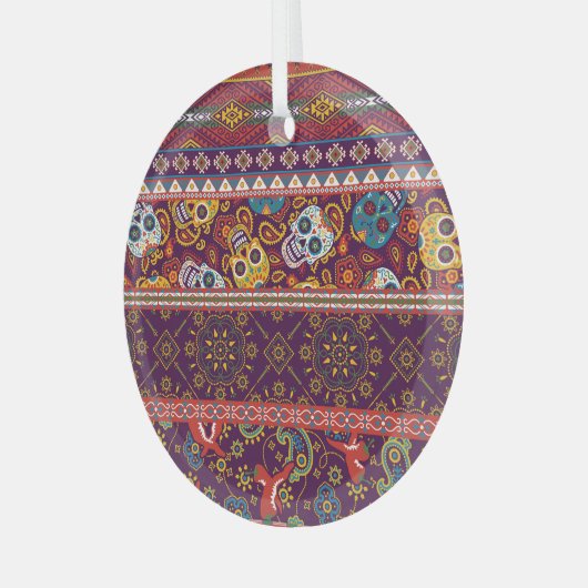 Mexicaanse patchwork: traditioneel design. glas ornament (Voorkant links)