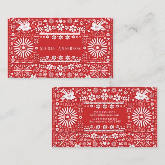 Mexicaanse Picado rood wit gesneden papier Papel Visitekaartje (Voorkant / Achterkant)