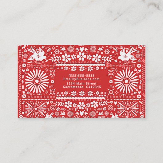 Mexicaanse Picado rood wit gesneden papier Papel Visitekaartje (Achterkant)