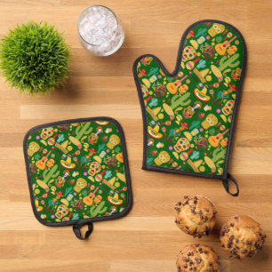 Mexicaanse pictogrammen patroon ovenwant & pannenlap set