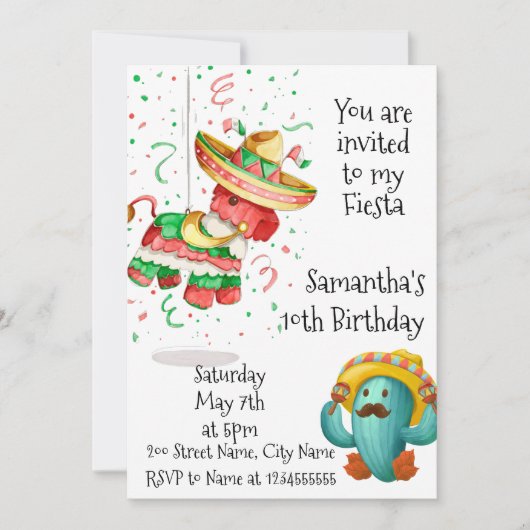 Mexicaanse Pinata Fiesta Happy Birthday Uitnodigin Kaart (Voorkant)