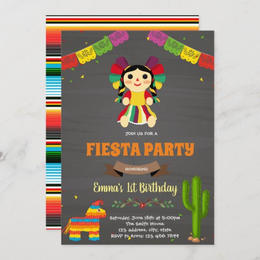 Mexicaanse pop-jarig uitnodiging (Voorkant / Achterkant)