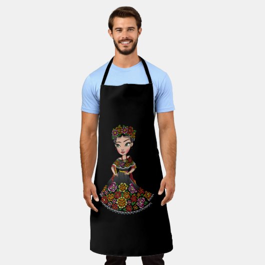 Mexicaanse pop met bloemen schort (Gedragen)