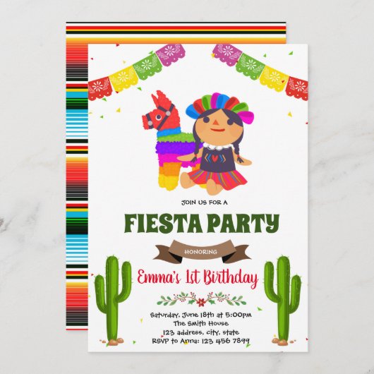 Mexicaanse pop verjaardagsuitnodiging kaart (Voorkant / Achterkant)