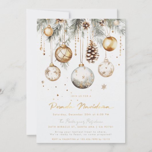 Mexicaanse Posada Navideña Elegant Goud Wit Kaart (Voorkant)