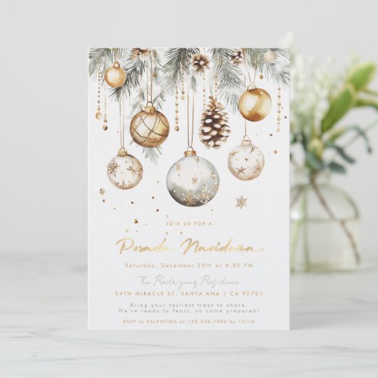 Mexicaanse Posada Navideña Elegant Goud Wit Kaart (Staand voorkant)