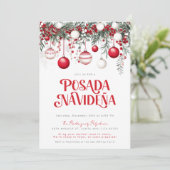 Mexicaanse Posada Navideña Feestelijke Rode Orname Kaart (Staand voorkant)