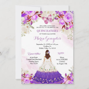 Mexicaanse prinses Paars Quinceanera Butterfly Kaart