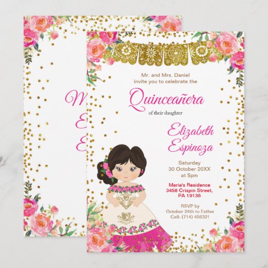 Mexicaanse Quinceanera Mis Quince Kaart (Voorkant / Achterkant)
