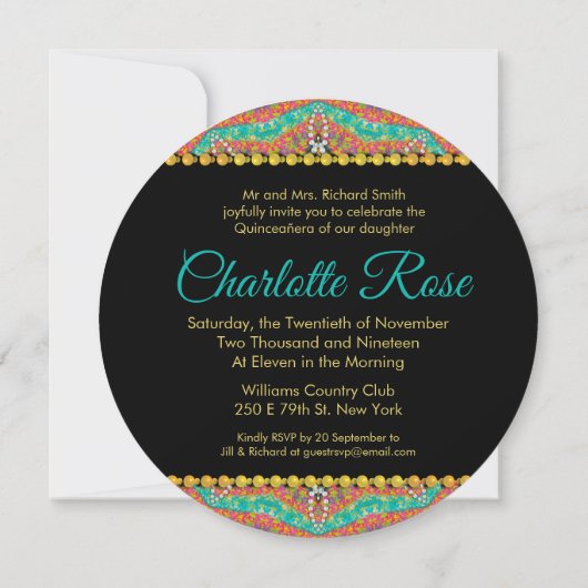 Mexicaanse Quinceanera Parels Gouden Zonnebloem Ve Kaart (Achterkant)
