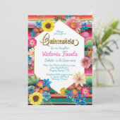 Mexicaanse Quinceanera Party Gold Glitter Floral Kaart (Staand voorkant)