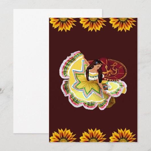 Mexicaanse Quinceanera-uitnodiging - Bourgogne Kaart (Voorkant / Achterkant)