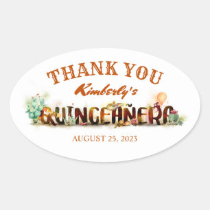 Mexicaanse quinceanera verjaardag dank u ovale sticker
