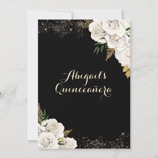 Mexicaanse Quinceañera: White and Gold Floral Kaart (Achterkant)