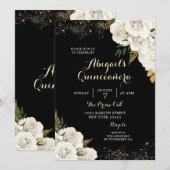 Mexicaanse Quinceañera: White and Gold Floral Kaart (Voorkant / Achterkant)