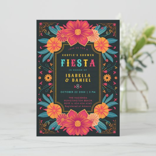 Mexicaanse Rancho Fiesta Coed Trouwpaar Douche Kaart (Staand voorkant)