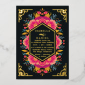 Mexicaanse rancho vet rustieke bloemen gouden brui folie uitnodiging (Voorkant)