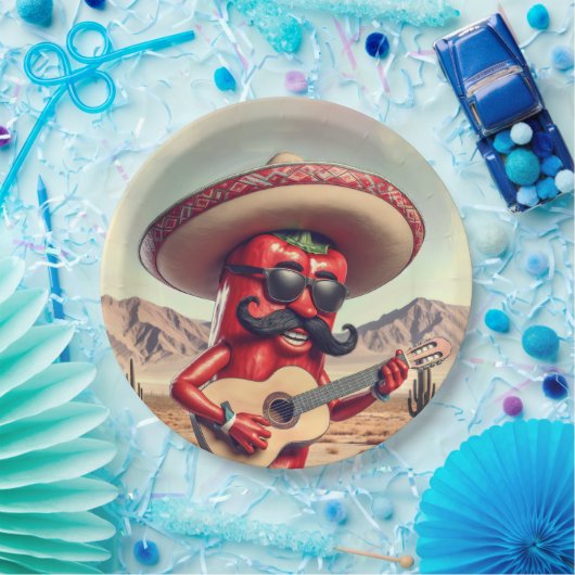 Mexicaanse Red Chili Pepper gitarist Papieren Bordje (Feest)