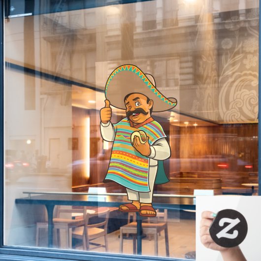 Mexicaanse Restaurant Man Met Taco Duim Omhoog Raamsticker (Cafe Raam)