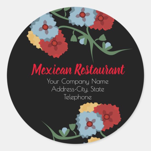 Mexicaanse Restaurant Shop Floral Business Label (Voorkant)