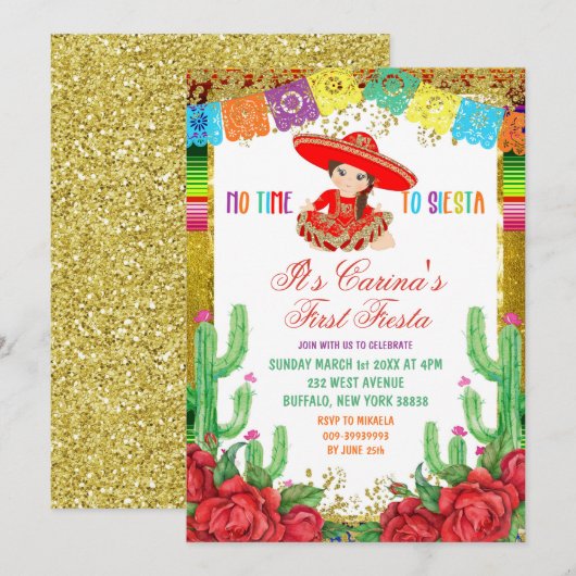 Mexicaanse Rode Charra eerste verjaardag Fiesta In Kaart (Voorkant / Achterkant)