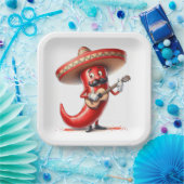 Mexicaanse rode chili peper met gitaar papieren bordje (Feest)