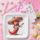 Mexicaanse rode chili peper met gitaar papieren bordje (Feest)