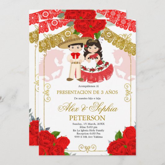 Mexicaanse rode en gouden rozen Tweeling Los Tres  Kaart (Voorkant / Achterkant)