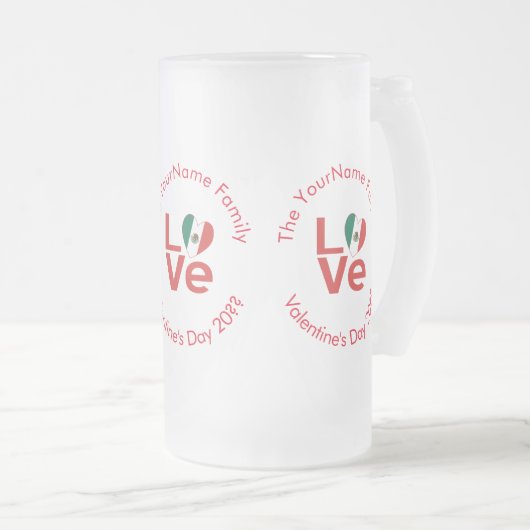 Mexicaanse rode liefde vlag gepersonaliseerd matglas bierpul (Voorkant rechts)
