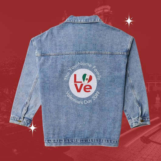 Mexicaanse Rode LOVE Vlag Persoonlijk Denim Jacket